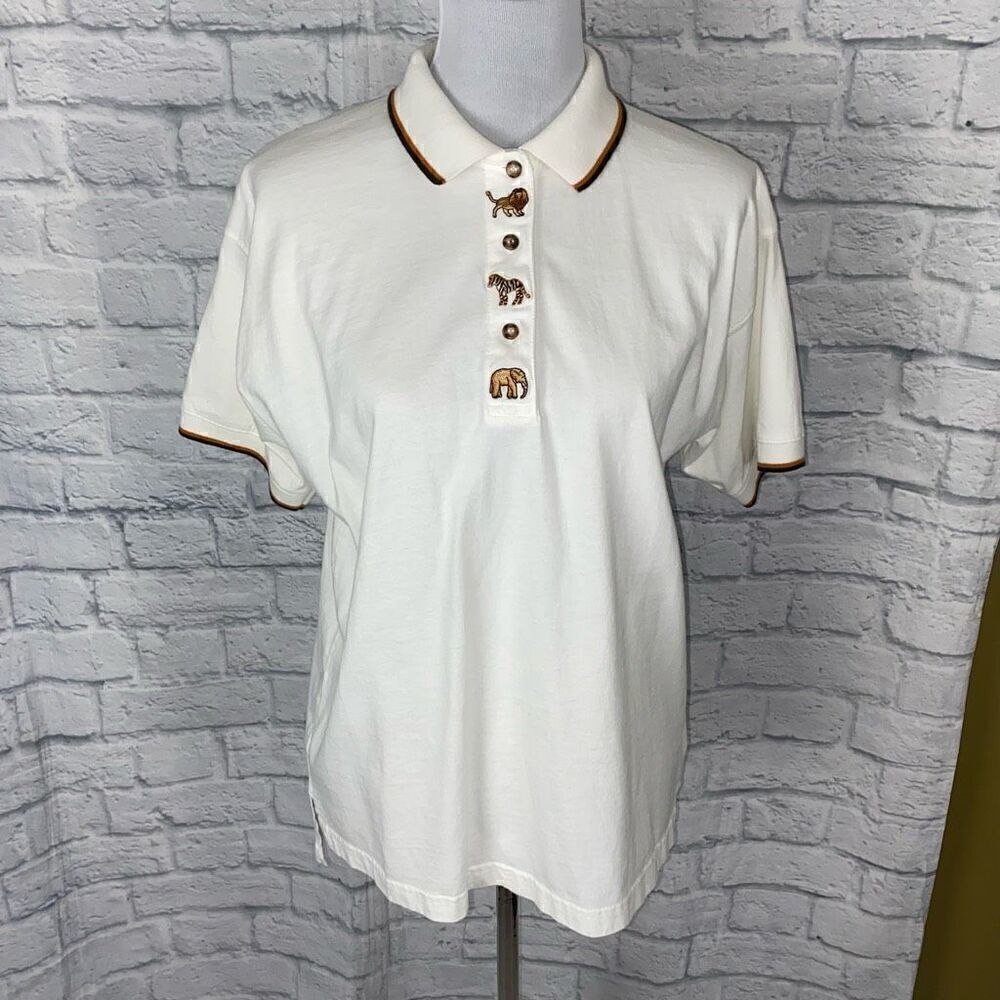 EP Pro women L 100% cotton golf polo w/embroidered lion zebra and elephant